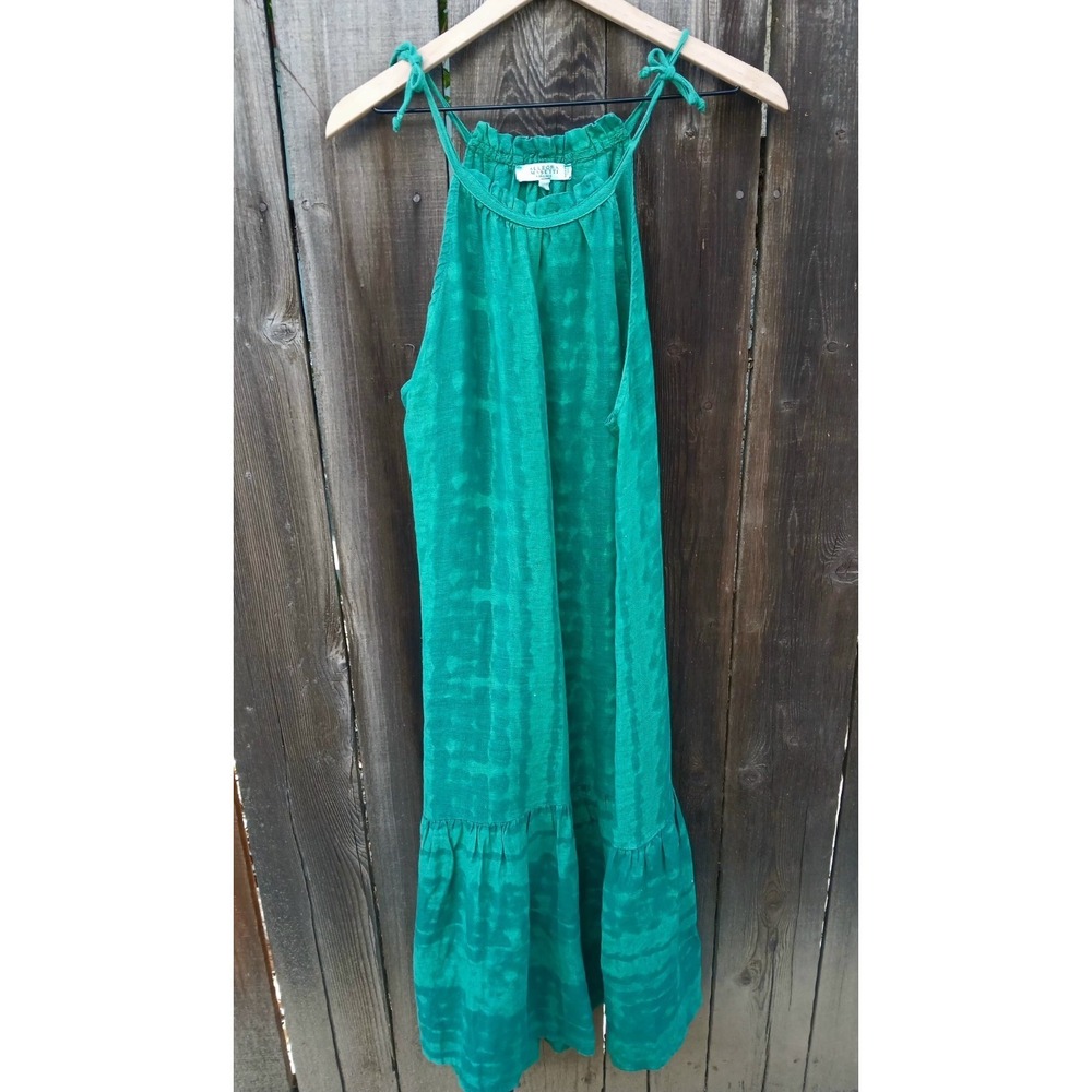 Allegra Masetti Emerald Green Maxi Boho Sleeveless Dress Italy 100% Linen L - Picture 4 of 8